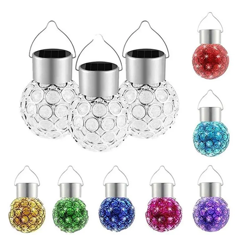 

3 Pcs LED Solar Power Glass Ball Crystal Hanging Color Changing Light Decoration Light for Outdoor Garden Courtyard, Weatherproo