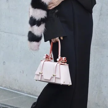 

2020 New Contrast Lady Shoulder Bag Women's Solid Color Bow Korean Women's Bags Crossover Shoulder Bag/Hand Bag Square Sling Bag