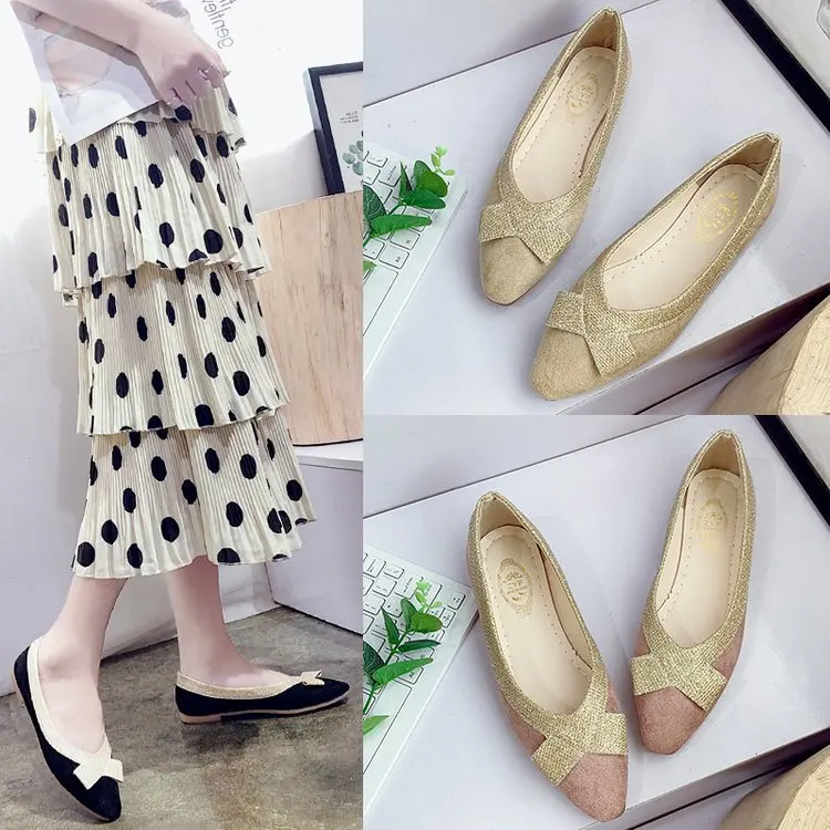 

Square Head Low-Cut Graceful Shoes Women's 2019 Autumn New Style Korean-style Woolen Plaid WOMEN'S Shoes Casual Flat Bow