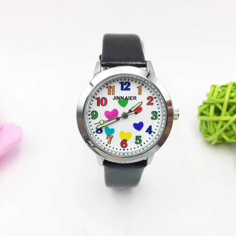 zegarek wholesale kid girl watch analog quartz students wristwatches colorful cartoon heart pu leather strap ladies clock 2019 gifts (85)
