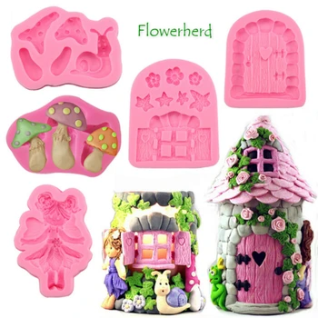 

Cartoon House Wooden Window Silicone Mold Mushroom Snail Fairy Tale Cake Decorating Tool Chocolate Candy Diy Kitchen Baking Tool