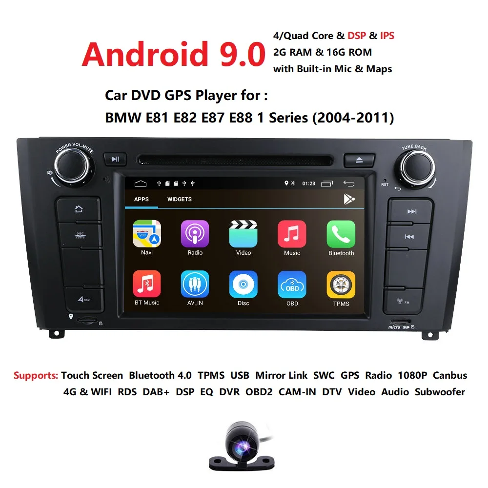 

7"Screen1080P SD Android 9 Car Radio for BMW E81 E82 E87 E88 i with MirrorLink DVD auto multimedia Stereo Navi RDS DVR SWC BT SD