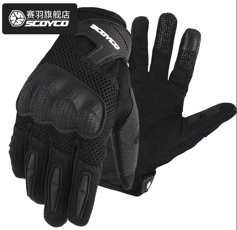 Summer New SCOYCO Motorcycle Racing Glove can Touch Screen Knight riding equipment Anti-fall Breathable Motorbike gloves - Цвет: Черный