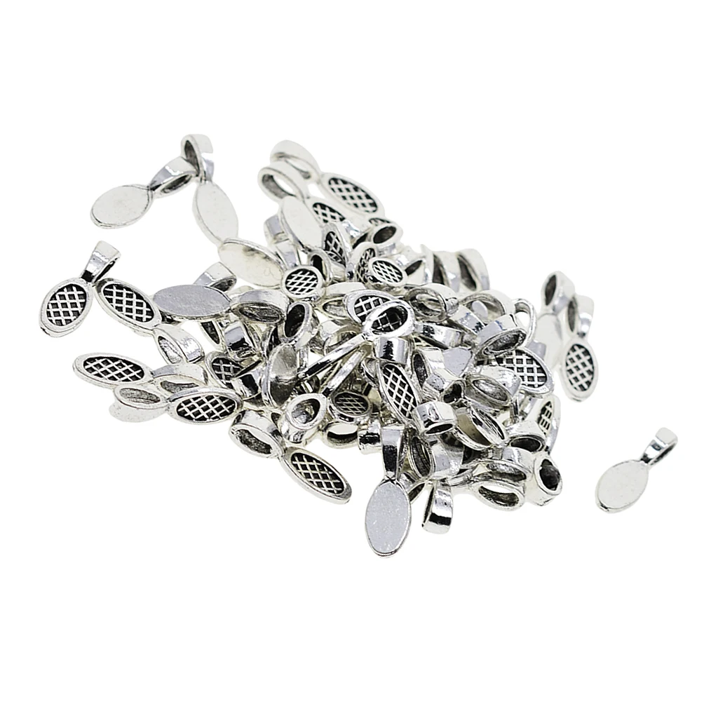 50 Pieces Tibetan silver color Oval Glue On 27mm Bail Pendant Cabochon DIY Jewelry
