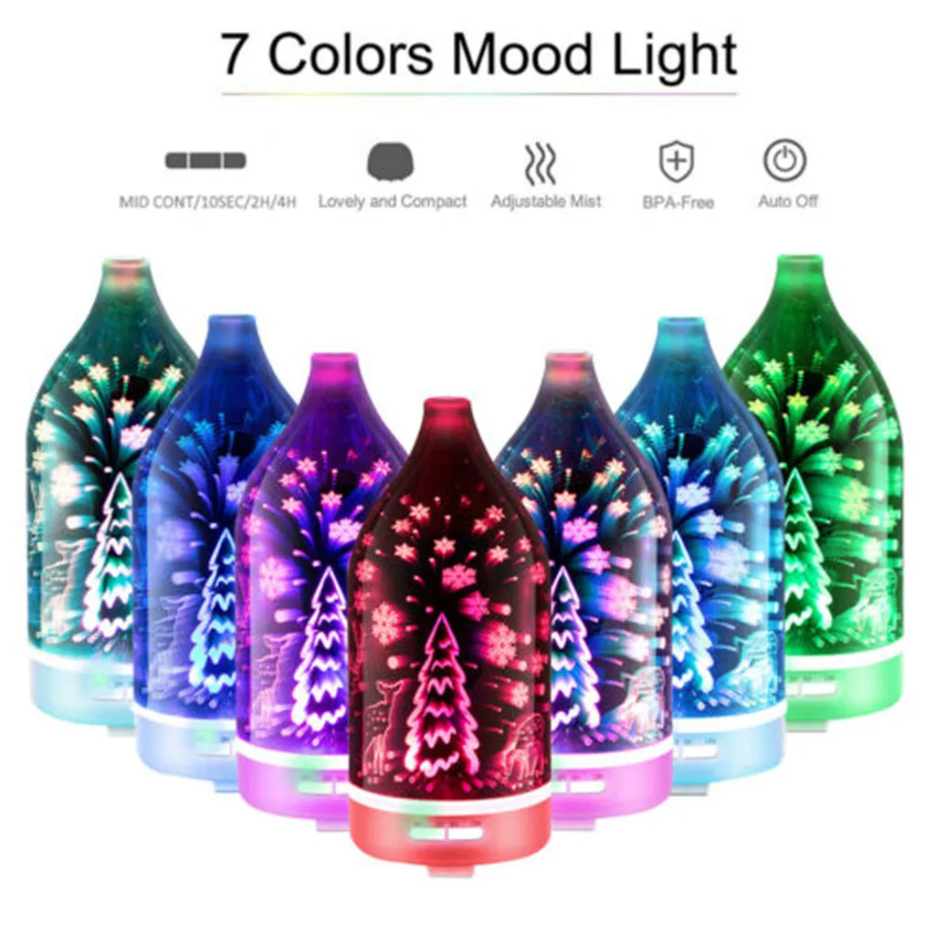 Ultrasonic 120ml Frosted Glass LED Air Aroma Humidifier Essential Oil Diffuser Aroma Aromatherapy Automatic Stop Sleep Companion