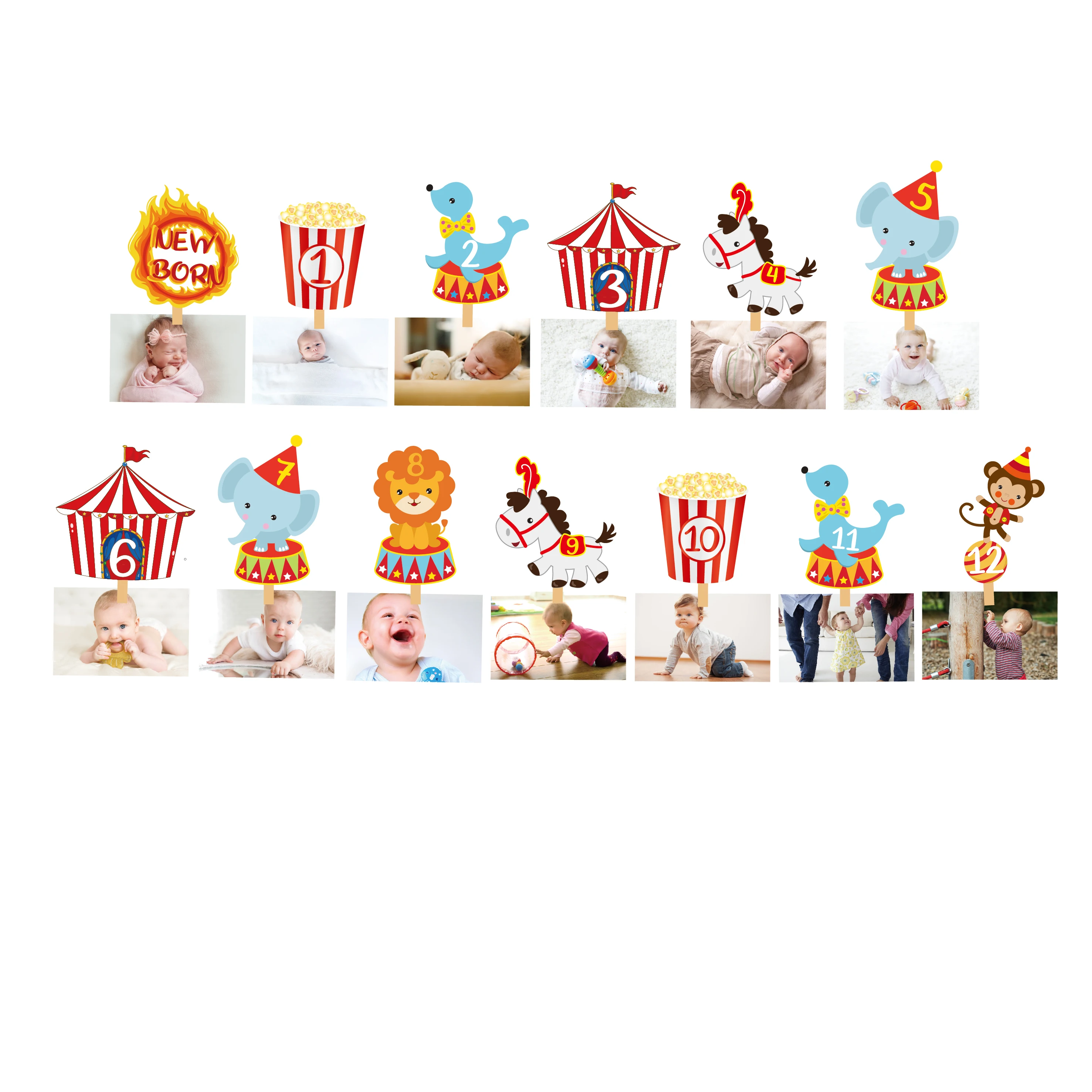 Мультфильм цирк Животные вечерние фото Дисплей баннер карнавал Baby Shower дети были