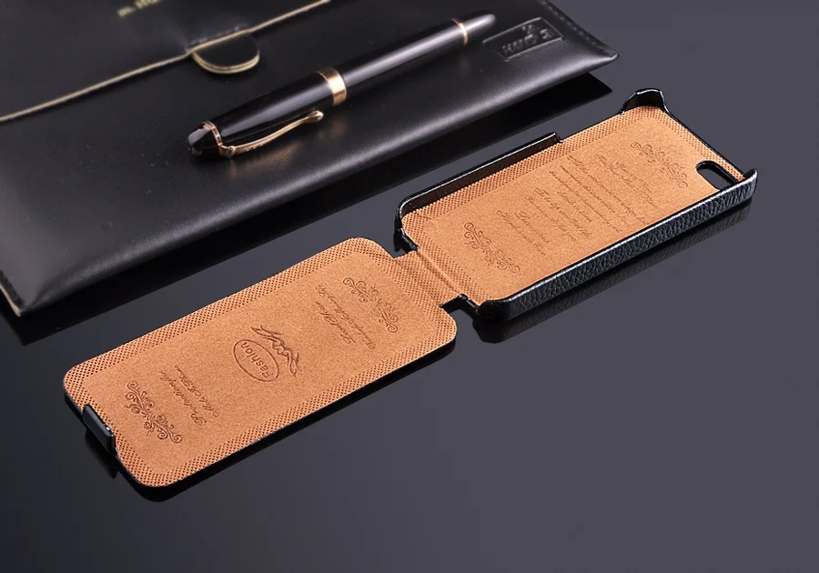 Premium Genuine Leather Vertical Flip Case with Screen Protector - Litchi Texture
