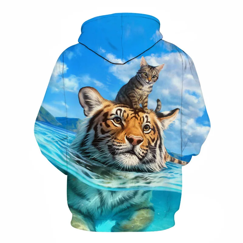 2019 Autumn Hot Selling Men'S Wear 3D Printed Swimming Tiger Hoodie Kitty Hoodie Fashion Couple Clothes 2019 Autumn Hot Selling Men'S Wear 3D Printed Swimming Tiger Hoodie Kitty Hoodie Fashion Couple Clothes