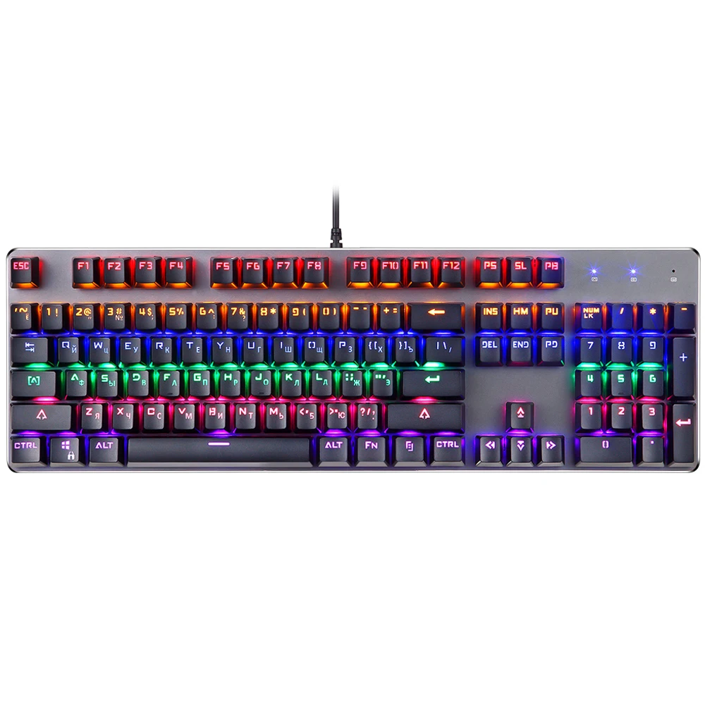 Kaufen RGB Mechanische Tastatur 104 schlüssel Russische Gaming Tastaturen Englisch Blau Schalter für Tablet Desktop VS CK104 tastatur