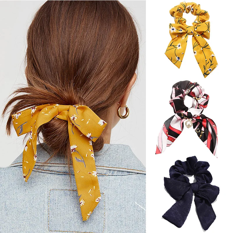 

Bohemian Headwear Big Bow Hair Ring Accessories Korean America Rope Elastic Vintage Pattern Knotted Ribbon Girl Hair Bands 2019