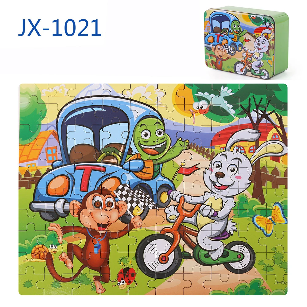 Hot 100 Pieces Wooden Puzzle Kids Cartoon Animal Dinosaur Jigsaw Puzzles Baby Educational Learning Toys for Children Boys Girls 24