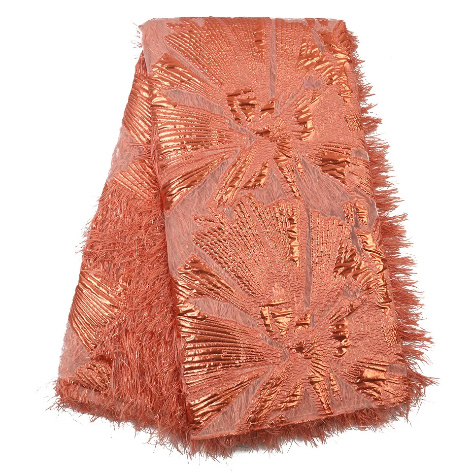 5 ярдов персикового цвета парча африканская кружевная ткань нигерийская Сетка кружевная ткань ФРАНЦУЗСКИЙ Тюль кружевная ткань для свадебного платья