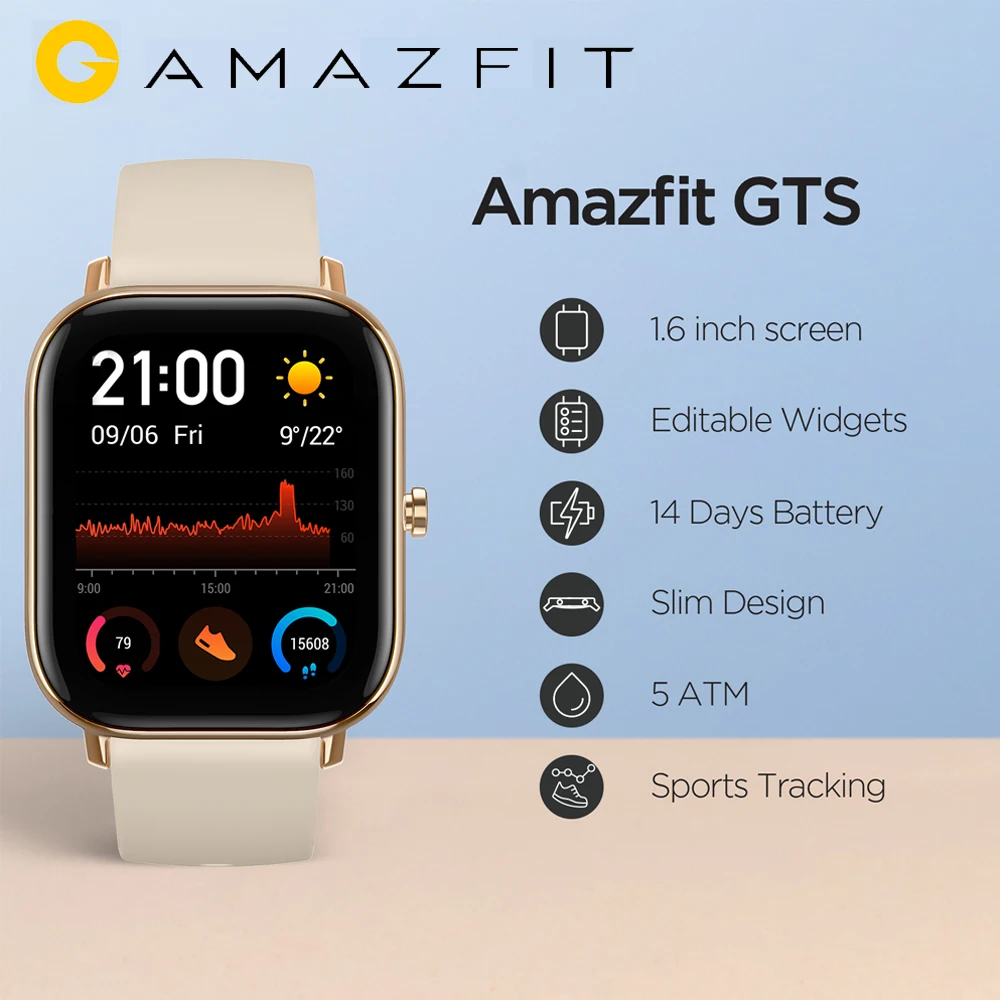 Global Version Amazfit GTS Smart Watch 5ATM Waterproof Swimming Smartwatch 14Days Battery Music Control for IOS Phone |