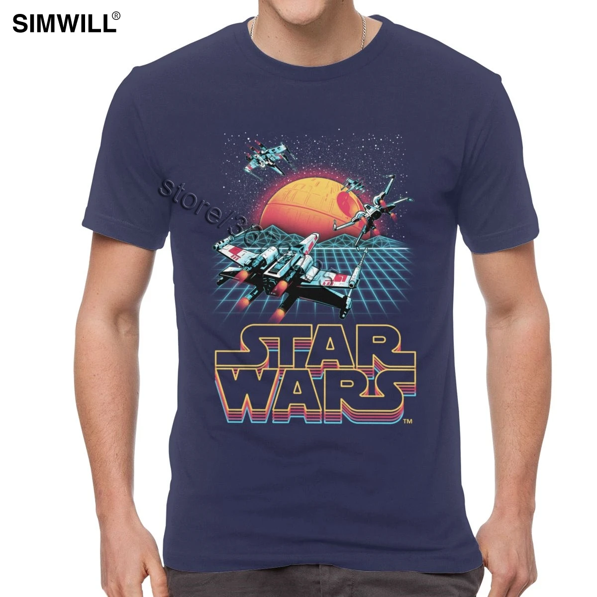 Винтажная Мужская футболка Star Wars Cool Space Millennium Falcon, хлопковая футболка с короткими рукавами и круглым вырезом, новая одежда для фанатов - Цвет: Тёмно-синий
