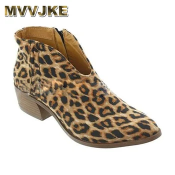 

MVVJKEWomen's shoes 2019 with leopard print, narrow pointed ankle boots, deep v-slip, high heel party shoes for womenE014