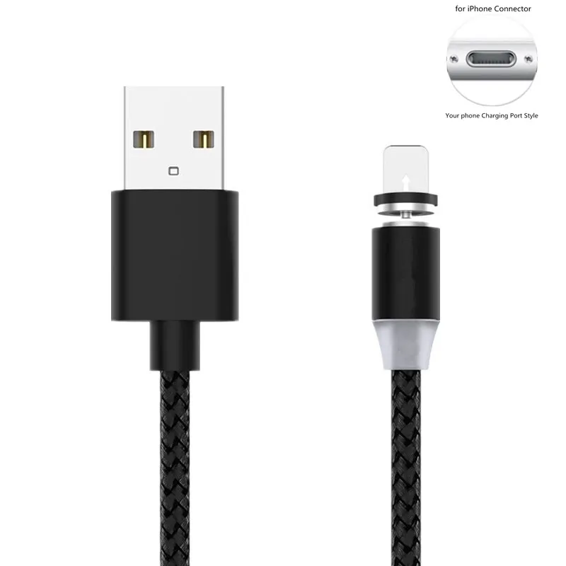 Usb-кабель для быстрой магнитной Зарядки для iPhone huawei Xiao mi Red mi K20 7A 6 6A 5 Plus 4A 4X Note 5A 4 5 7 Pro mi 9 SE A3 8 Lite CC9 - Цвет: 8Pin Plug Black