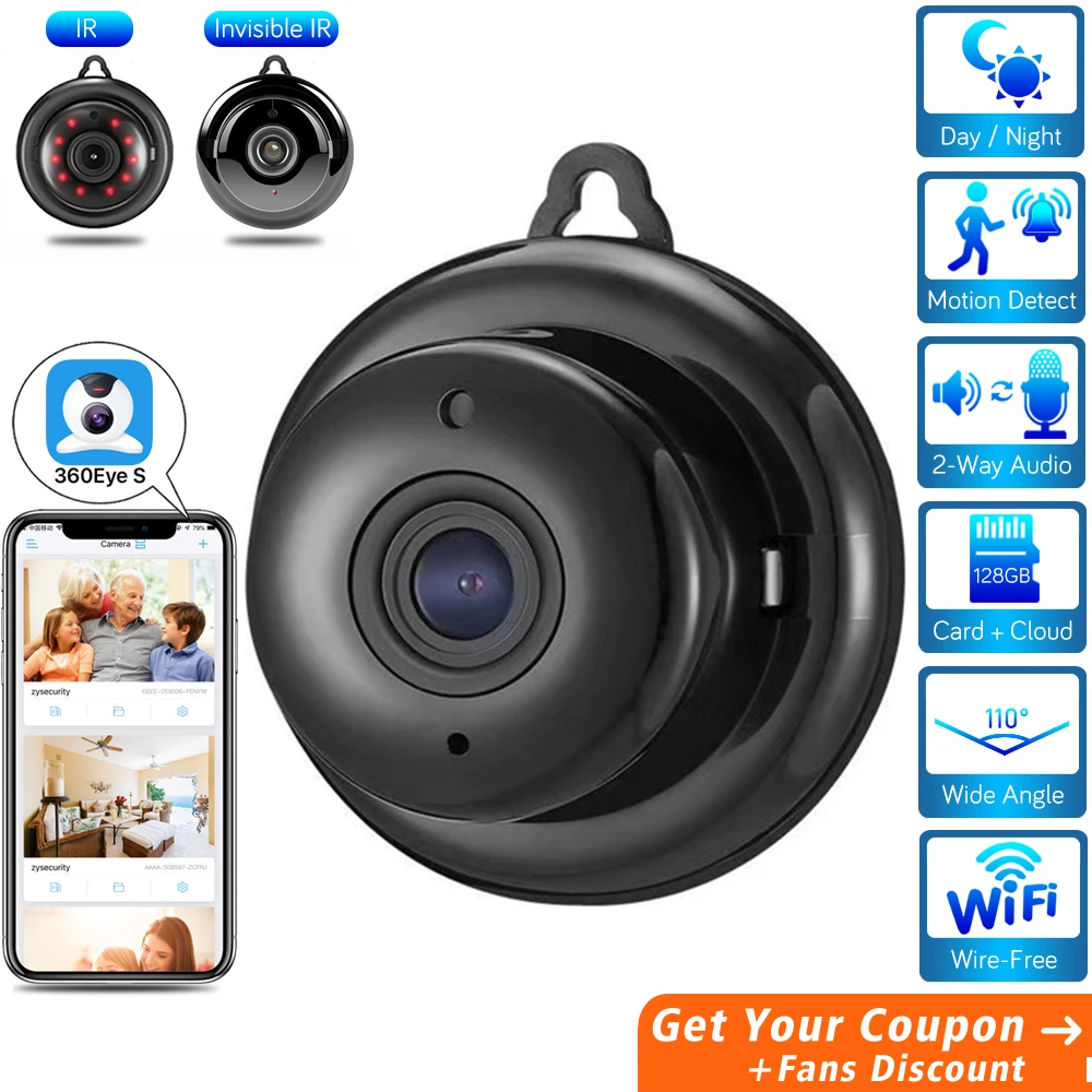 1080P Hidden WiFi Mini IP Camera, SD Card Two Way Audio Wireless Indoor