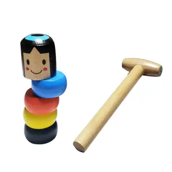 

New Coming Little Wooden Man Pattern The magical Doll Jumps Hammer Smiley puppet Toy Halloween Christmas Magic Prop