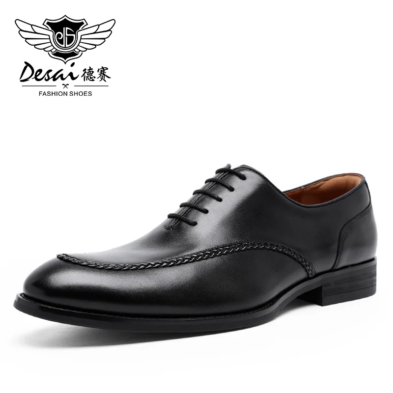

Desai 2019 Spring New Men's Leather Retro British Pointed Toe Genuine Leather Shoes Carved Business Dress Men's Oxford Shoes