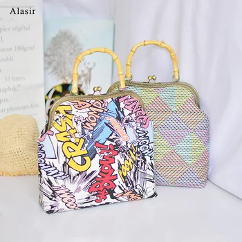 

Alasir Chic Urban Bag Original Handmade Custom Oversized Handbag Fashion Women Canvas Frame Bamboo Vintage Bags