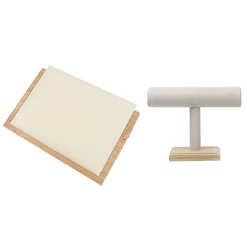

T-Shaped Wooden Base Necklace Bracelet Jewelry Rack Beige & Bamboo Wood /PU Leather Necklace Pendant Display Stand