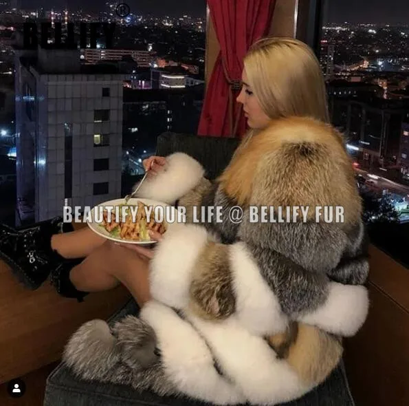 

Luxury New Style Real Red Fox Fur Patchwork Coat With Silver Fox Fur Jackets For Women Warm Natural Fur Coats