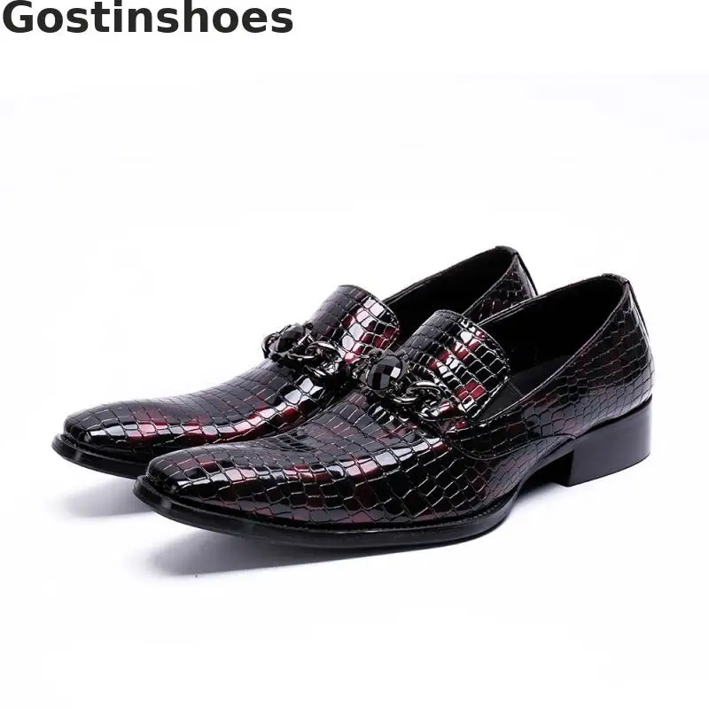 

Luxury Brown Genuine Leather Men Shoes Snakeskin Printed Pointed Toe Men Single Shoes Casual Leather Business Shoes For Party