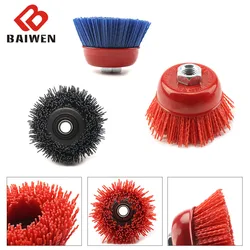 Brosse Abrasive en Nylon M14x2, 1/3 pièces, 3 pouces, 75mm, Pile polymère abrasif pour meuleuse d'angle, outils rotatifs Dremel, grain 80 à 240 