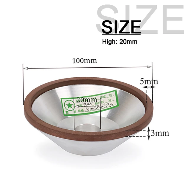 1Pc Diamond Grinding Wheel Cup Grinding Circle for Carbide Metal Tungsten Steel Milling Cutter Tool Sharpener Various Size 100x20x5x3mm Red