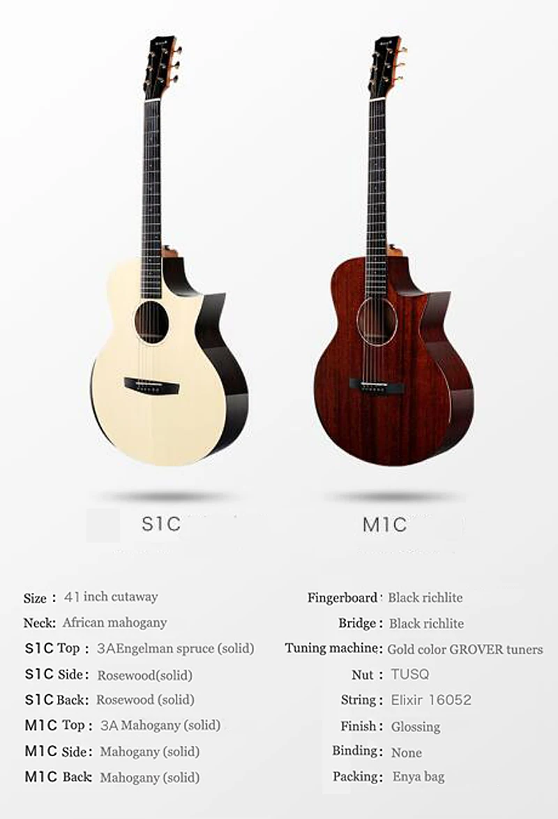 Гитара Enya 40 дюймов из твердого красного дерева гитара с звукоснимателем твердая