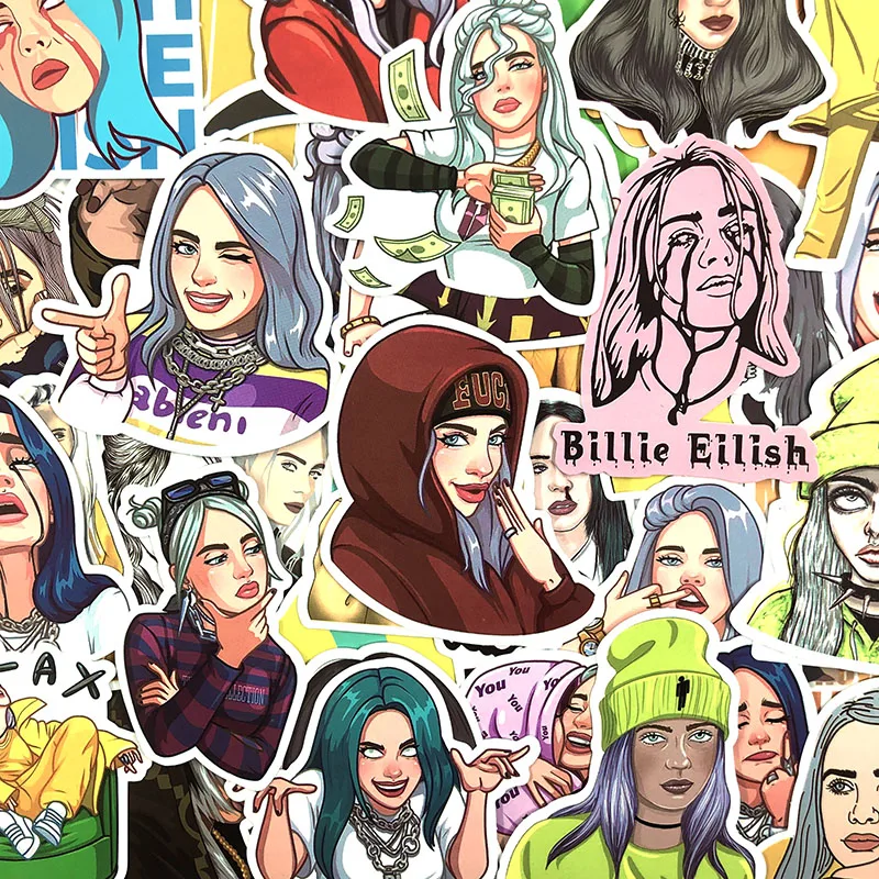 50 шт./упак. Billie Eilish граффити наклейки американская певица наклейки для мотоцикла ноутбук Чемодан скейтборды дневник канцелярские принадлежности