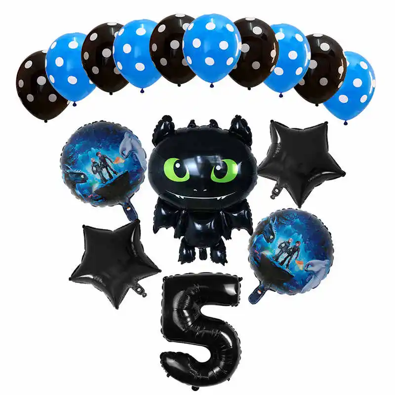 

16pcs How To Train Your Toothless Cartoon Dragon Foil Balloons 3 inch black Number Kids Toys Ballons Birthday Anniversary Decor