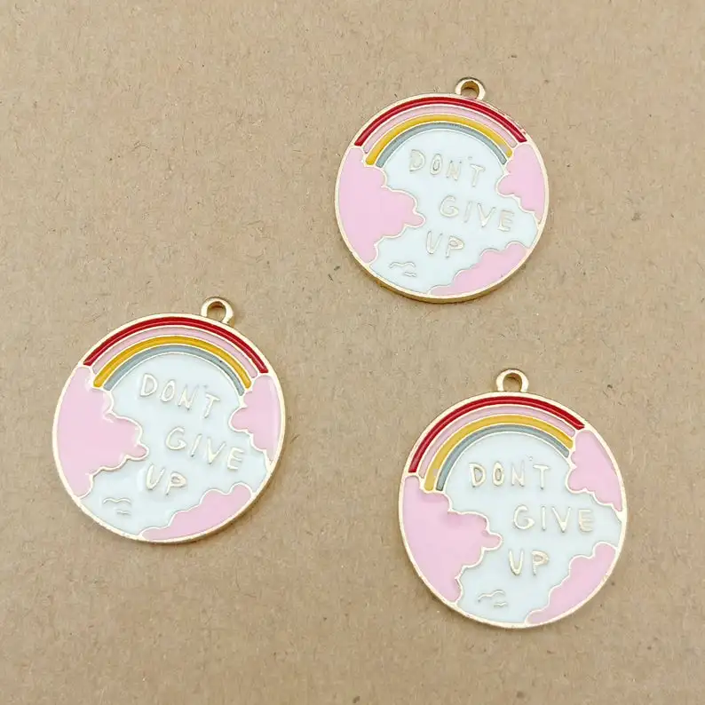 

10pcs 21x23mm enamel rianbow don't give up charm for jewelry making and crafting earring charm fashion pendant