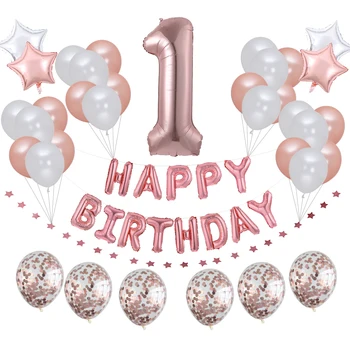 

37pcs Happy Birthday Balloon Set Rose Gold Confetti Balloon 1st 2 3 21 30 40 50 Years Adult Kids Boy Girl Party Decor Balloon