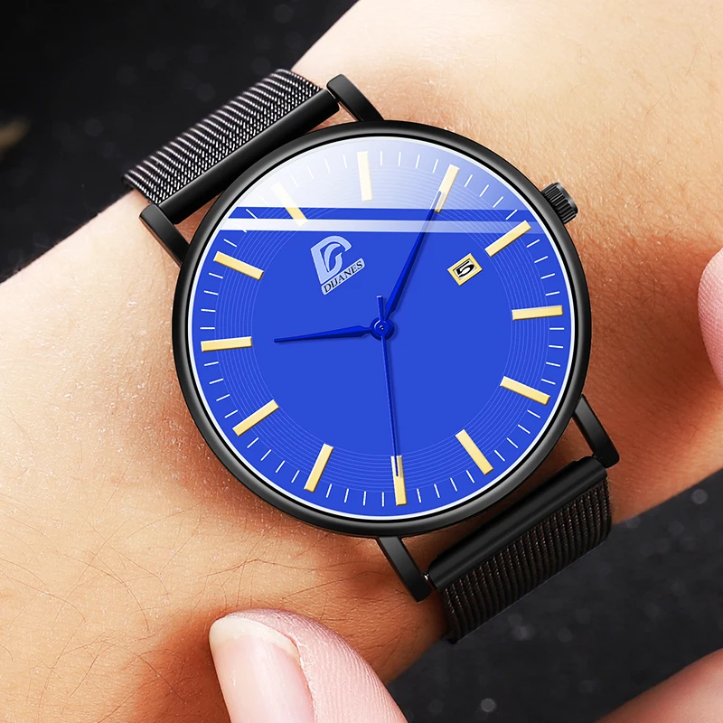Reloj Hombre роскошные мужские модные бизнес минималистичные часы ультра тонкие из нержавеющей стали с сетчатым ремешком аналоговые кварцевые часы