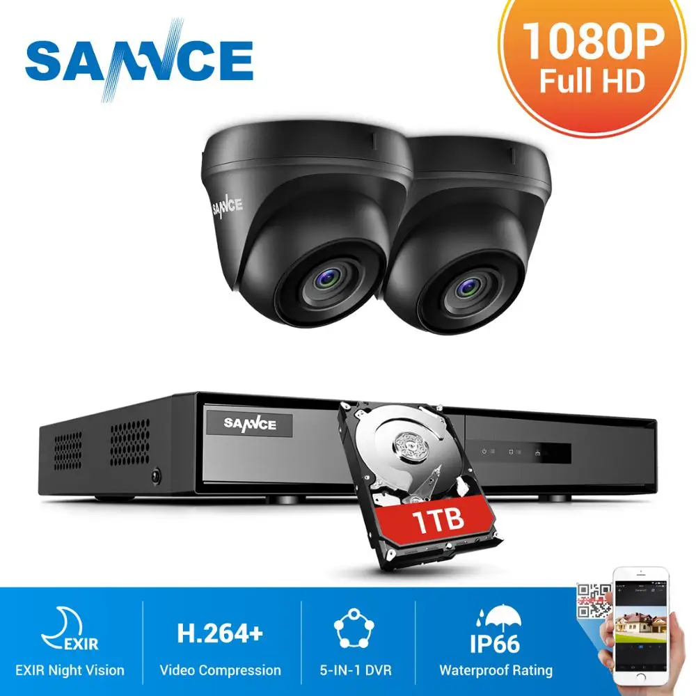 Система наружного видеонаблюдения SANNCE 4 канала 1080P DVR 2 шт. МП ИК защита от непогоды