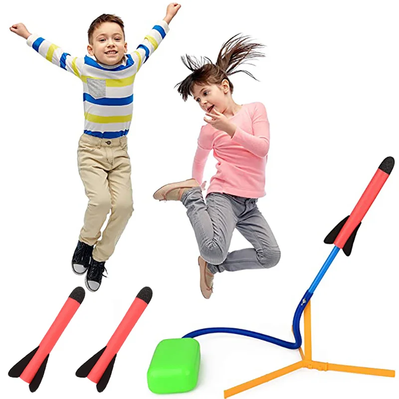 Kid Air Pump Jump Stomp Blower Foam Gun Model Launch Launcher Rocket Pop Up Outdoor Game Toy Sports Toys For Boys Kids Children