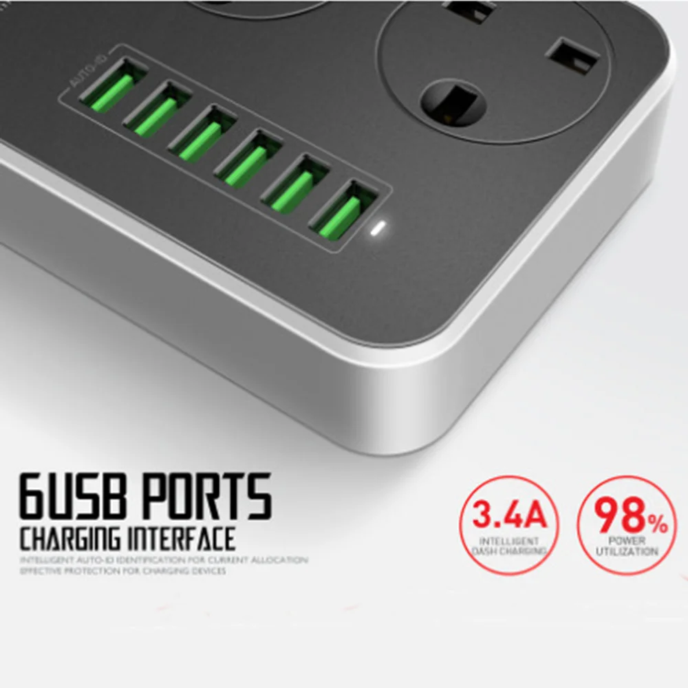 Сетевой удлинитель с защитой от перенапряжения 3 розетки USB портами для зарядки