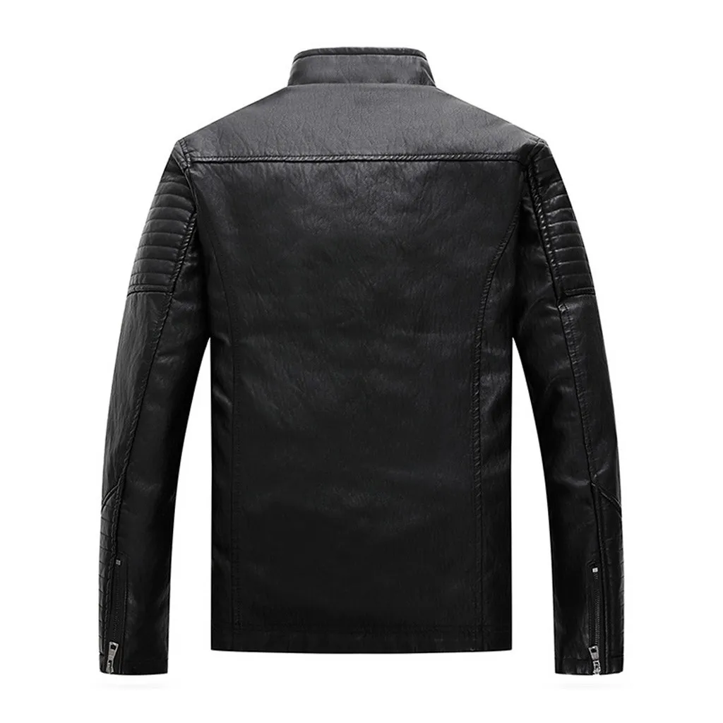 Мужская кожаная куртка осень зима кожаная курка мужская jaqueta de couro masculino Байкерская мотоциклетная куртка на молнии с длинными рукавами#3