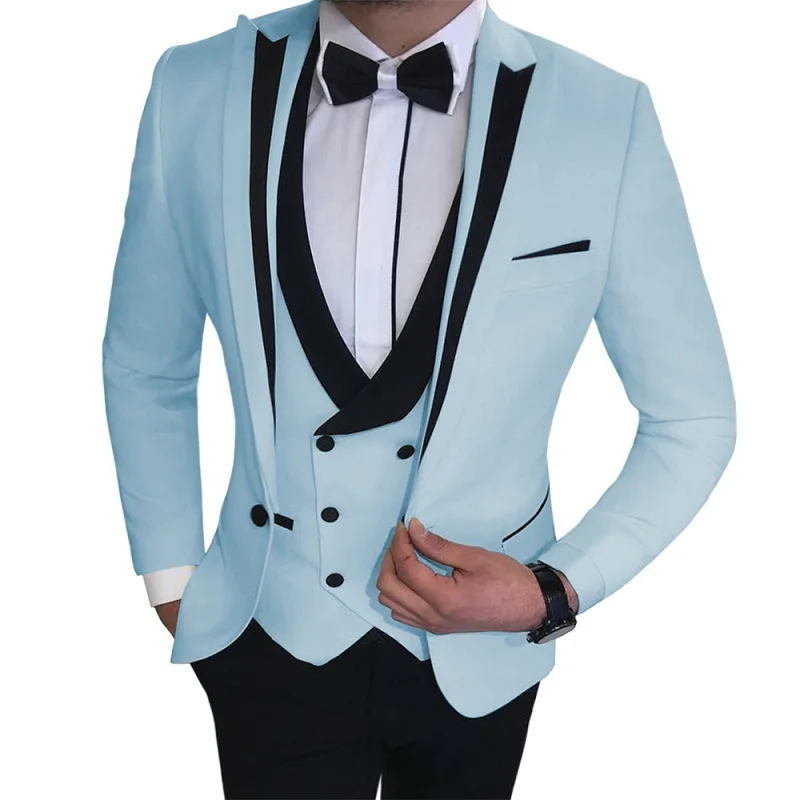 Men Wedding Prom Suit Slim Fit Tuxedo Formal Business Work Wear Suits 3Pcs Set (Jacket + Pants + Vest) mens suit