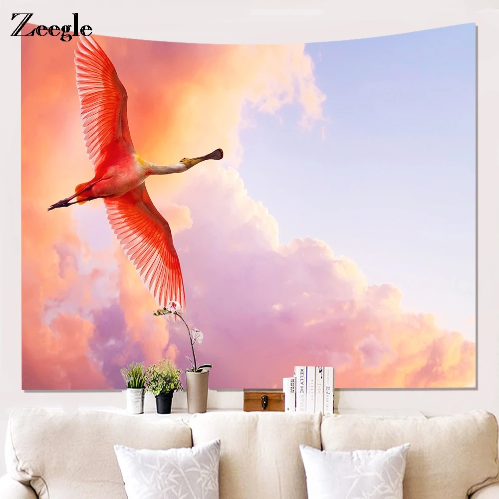 Zeegle Flamingo Pattern Tapestry Wall Hanging Decor Tapestry Boho Printed Bedspread Cover Yoga Mat Blanket Picnic Cloth