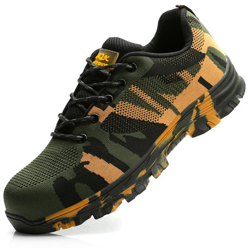 Army Green Мужская вразлёт, плетение, дышащая спортивная обувь, обувь для тренировок на открытом воздухе, рабочая страховая обувь, противопроколная защитная обувь для мужчин - Цвет: Army Green