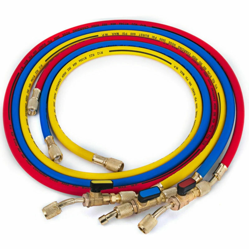 

3pcs 600 PSI Manifold Gauge HVAC Refrigeration Charging Hoses With Ball Valve