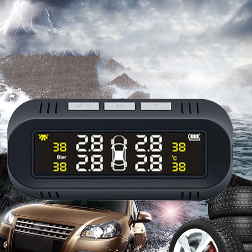 TPMS Солнечная Беспроводная ЖК-экран автомобильная система контроля давления в шинах с 4 датчиками