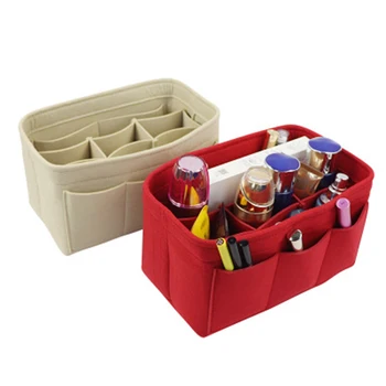 

Size XL/L/M Make Up Bag Travel Cosmetic Organizer Fashion Solid Color Foldable Felt Insert Makeup Case Multifunction Handbag