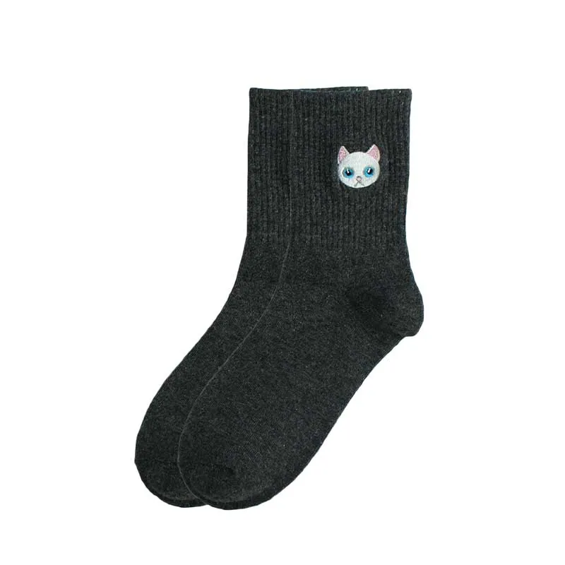 Теплые милые забавные носки для животных с вышивкой в стиле Харадзюку, женские носки Kawaii, японские носки Skarpetki, новинка, хлопковые носки, Calcetines Mujer Sokken - Цвет: 3