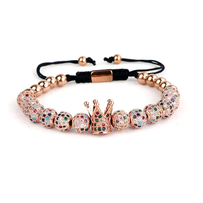 High Quality Luxury Multi Color CZ Pave Ball Crown Charms Beads Bracelet Women Jewelry Friendship Adjustable Bracelet Lady - Image 5