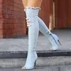 2022 Hot Fashion Women Boots High Heels Spring Autumn Peep Toe Over The Knee Boots Tight High Stiletto Jeans Boots ► Photo 3/6