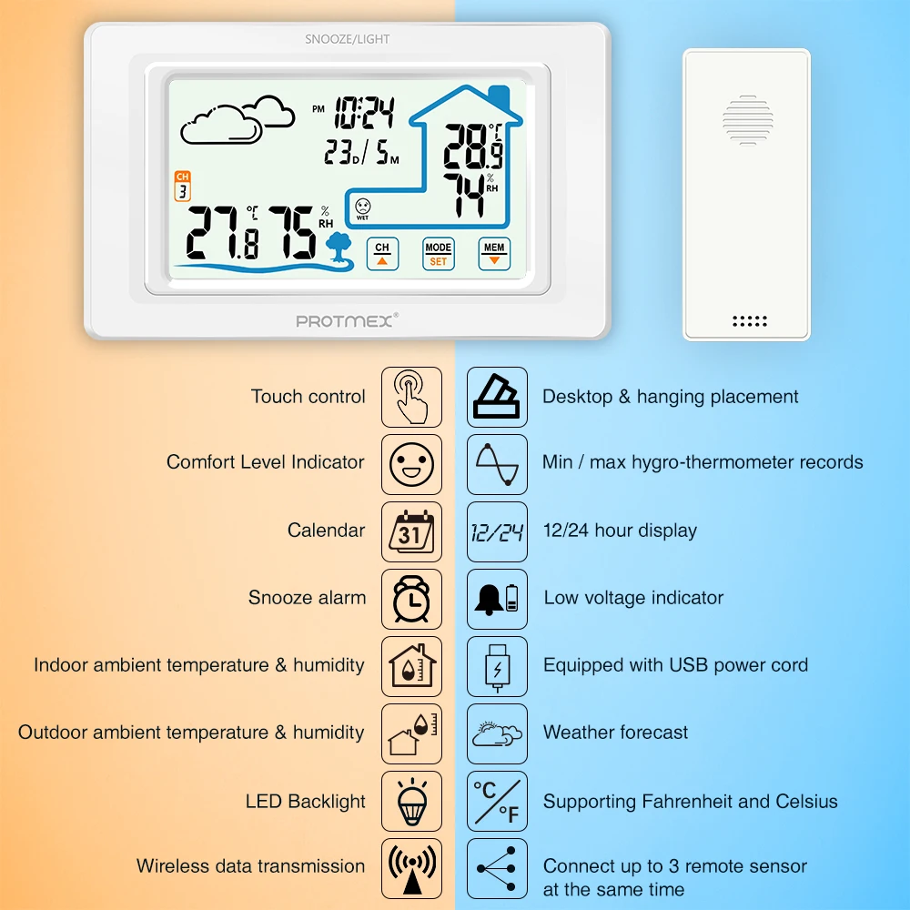 Цветной экран Метеостанция датчик термометр гигрометр цифровой датчик погоды Крытый Открытый термометр для дома