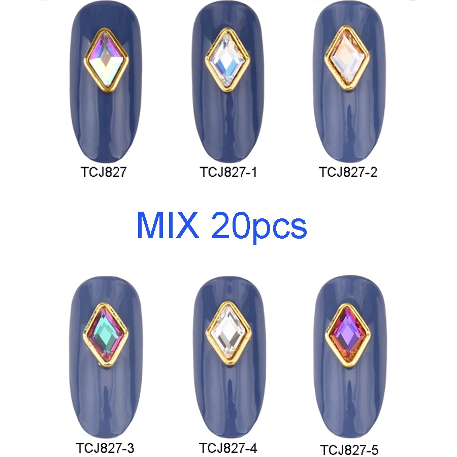 TCJ827-MIX 20pcs 10 шт Кристалл Ab мульти форма 3d дизайн ногтей украшения алмазный камень кайт ромб маркиза Стразы Золотые украшения для ногтей TCJ827~ 829 - Цвет: TCJ827-MIX 20pcs